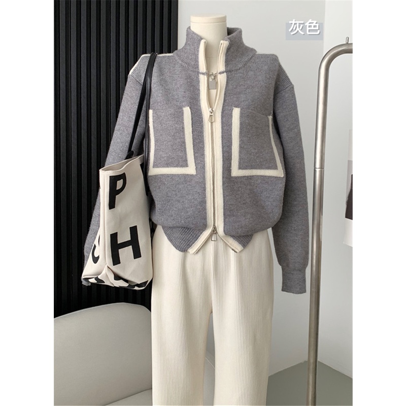 Sugemiusi Áo Dệt Kim Hai Đầu Phối Khóa Kéo Màu Sắc Tương Phản Cao Cấp