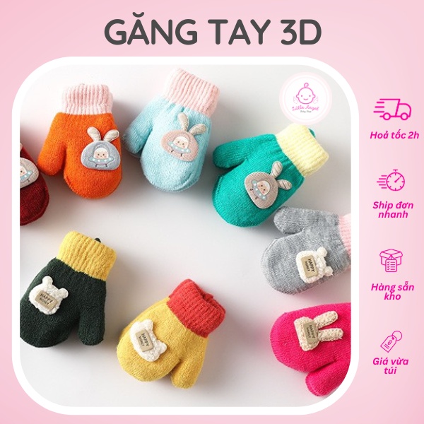 Bao Tay Kín Ngón 3D Nhỏ Có Dây Nối Giữ Ấm Tay Cho Bé Từ 6 Tháng Đến 2 Tuổi [TTBT6M2Y]