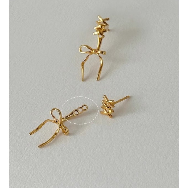 Bông Tai Đôi Bằng Bạc 925 Đính Nơ Có Thể Điều Chỉnh Kích Thước Dành Cho Nữ e451