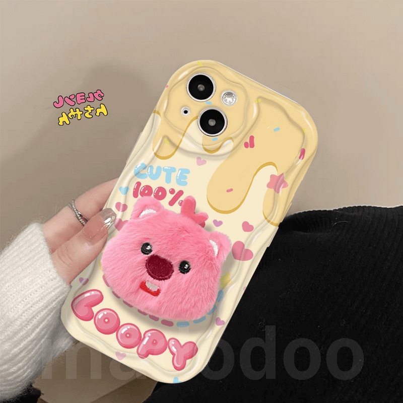 Ốp lưng Cartoon for iPhone 15 14 Pro Max 13 12 11 ProMax X XS XR 7 8 6 6S Plus SE 2020 Cute Rabbit beaver Plush Loopy Stand Fine hole Wavy Cream Edge Airbag Shockproof Soft Phone Case NY 68