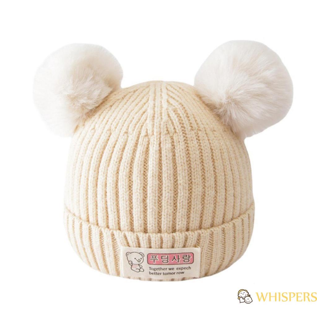Whispers- Mũ beanie Giữ Ấm Hai Lớp Họa Tiết Chữ Cái Gấu Cho Bé Trai Bé Gái