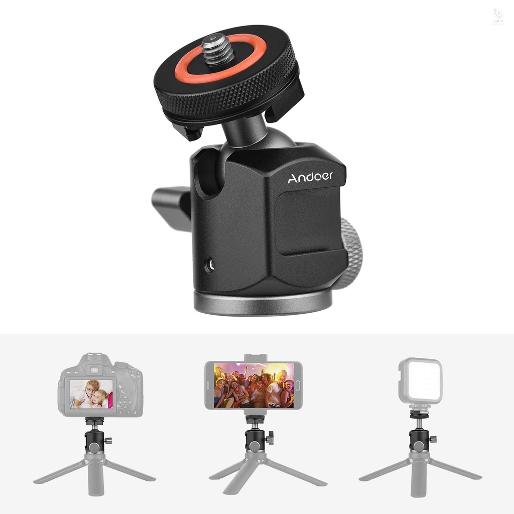 Đầu bi K&F CONCEPT Andoer 2 trong 1 360° mini gắn giá đỡ tripod có ốc vít 1/ 4" cho camera/ điện thoại