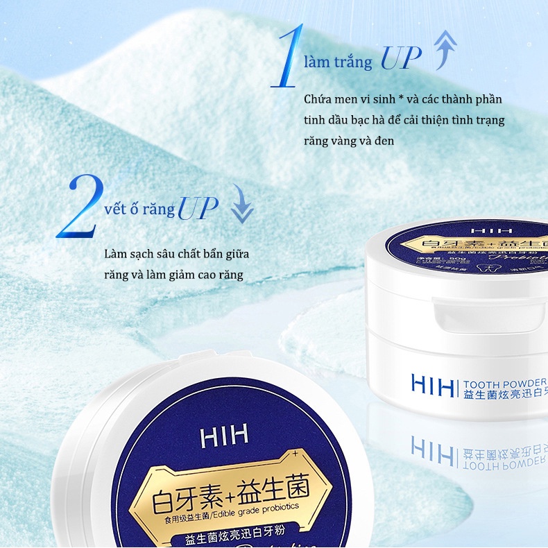 Bột trắng răng sáng chói men vi sinh HIH khử ố vàng, sạch vết ố trên răng, Cam kết trắng bật tông,