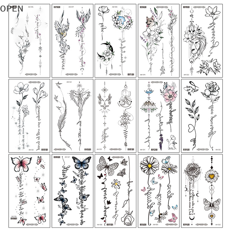 Op Hình Xăm Dán Tạm Thời Họa Tiết Hoa Động Vật Vẽ Tay Ngực Cánh Tay vn