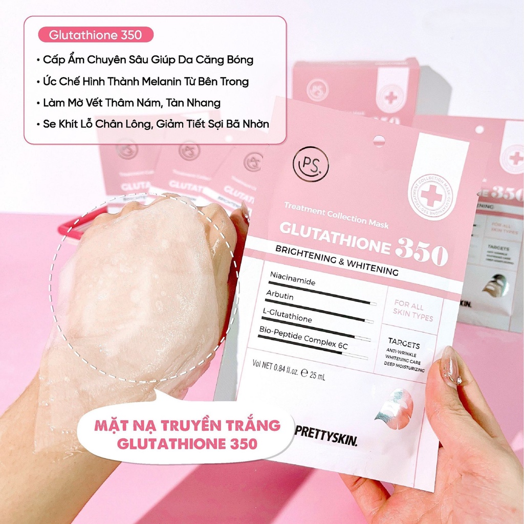 Mặt nạ truyền trắng mờ nếp nhăn Pretty Skin Glutathione 350 miếng 25g