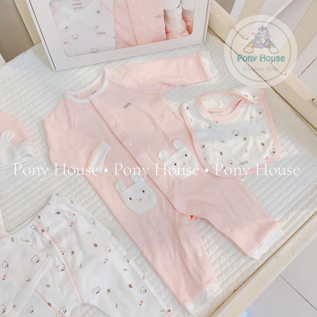 Set Đồ Sơ Sinh Nous 6 Chi Tiết Bộ Quần Áo, Body Dài, Mũ, Yếm, Bao Tay, Bao Chân Cho Bé Sơ Sinh Set Quà Tặng Kèm Hộp Nous