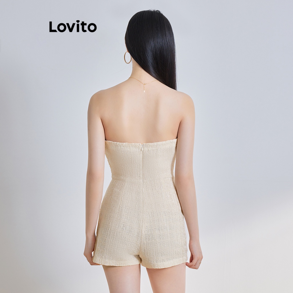 Jumpsuit Lovito chất vải jacquard có túi màu trơn thanh lịch cho nữ L65ED193 (màu mơ)