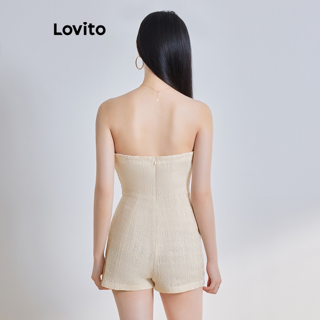 Jumpsuit Lovito chất vải jacquard có túi màu trơn thanh lịch cho nữ L65ED193