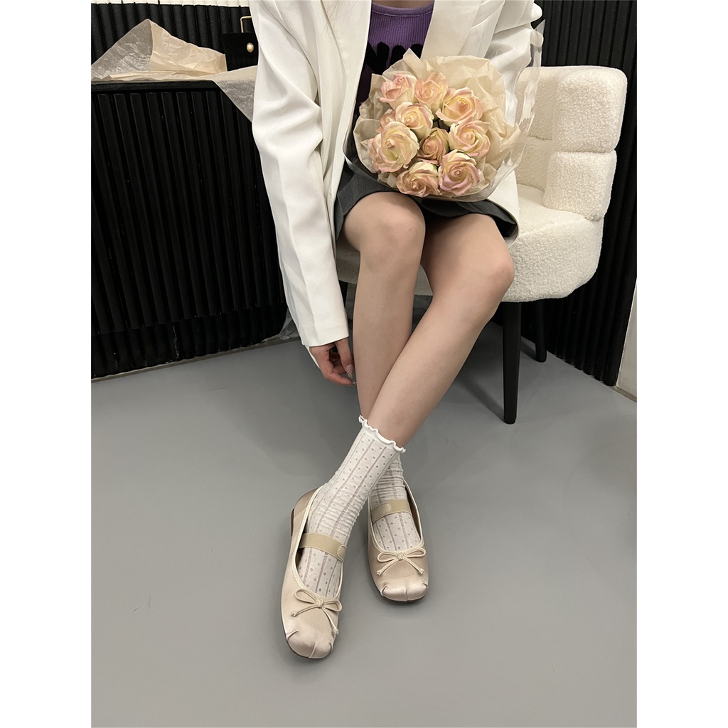 Giày Búp Bê Mũi Tròn Bằng satin Phong Cách retro Mẫu Mới 2023 Dành Cho Nữ