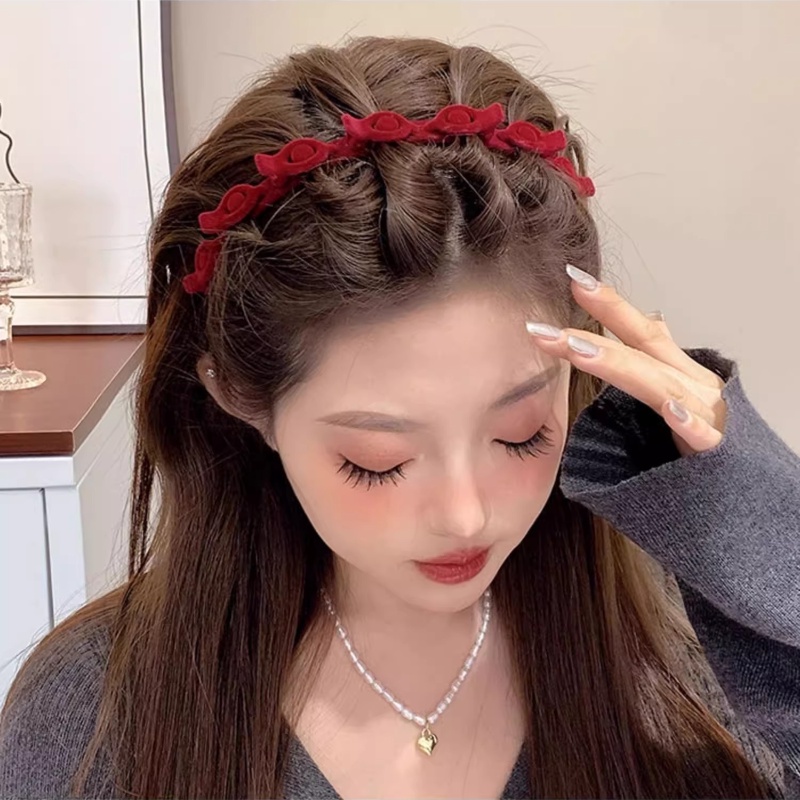 Băng Đô Cài Tóc Vải Nhung Đỏ Phong Cách Hàn Quốc Cho Nữ