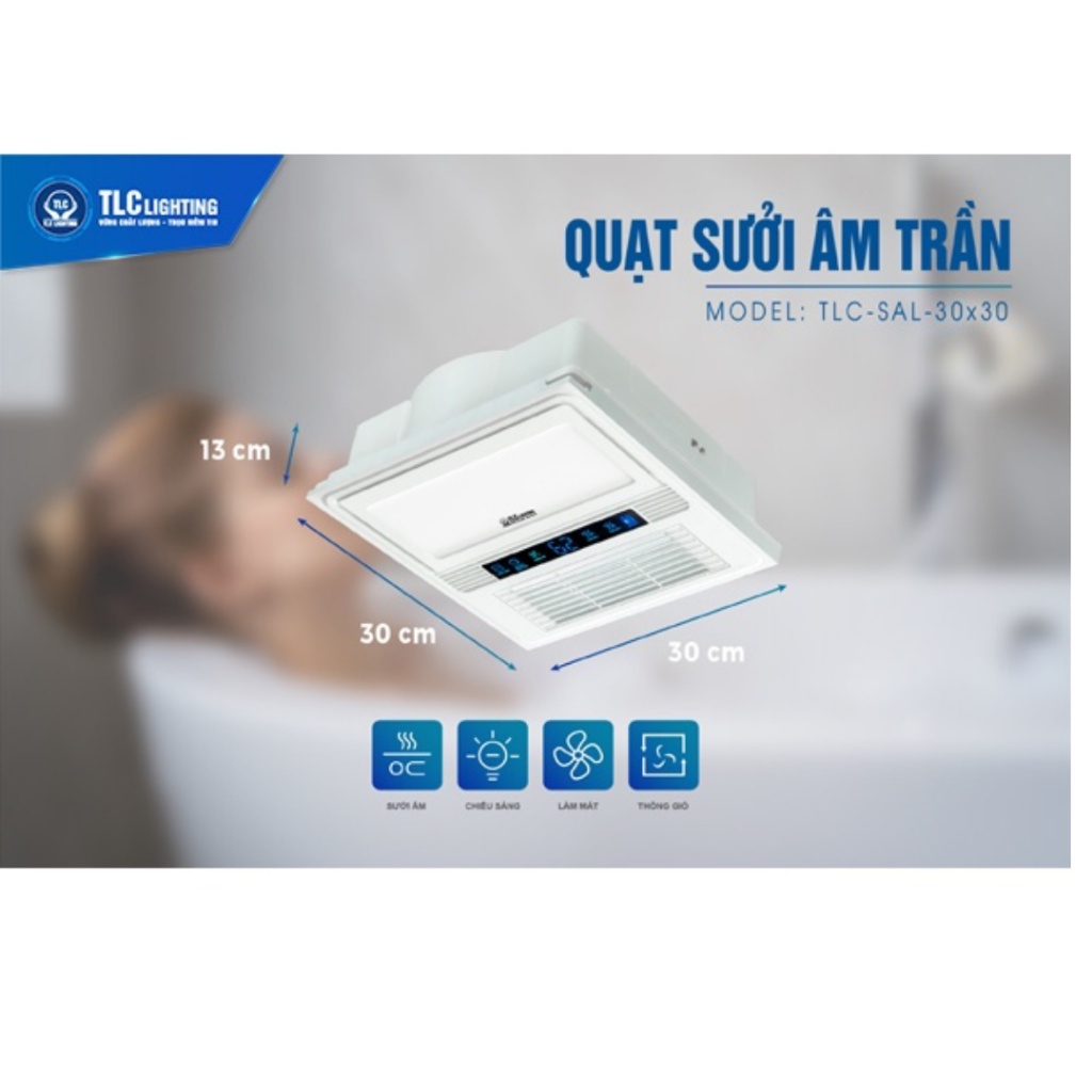 Quạt sưởi âm trần phòng tắm KAW-TLC tích hợp đèn LED đa chức năng Sưởi ấm, Thông gió, Quạt mát, Hút ẩm, Chiếu sáng