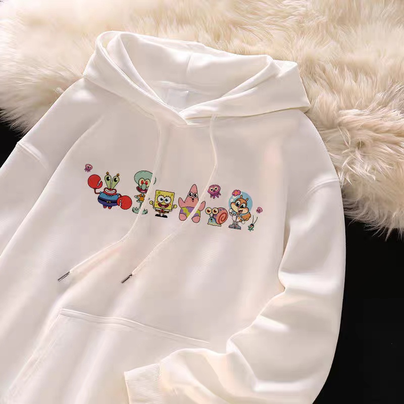 Áo hoodie Tay Dài Oversize In Họa Tiết Hoạt Hình spongebob Phong Cách Nhật Bản Dễ Thương Thời Trang Mùa Thu Cho Nữ