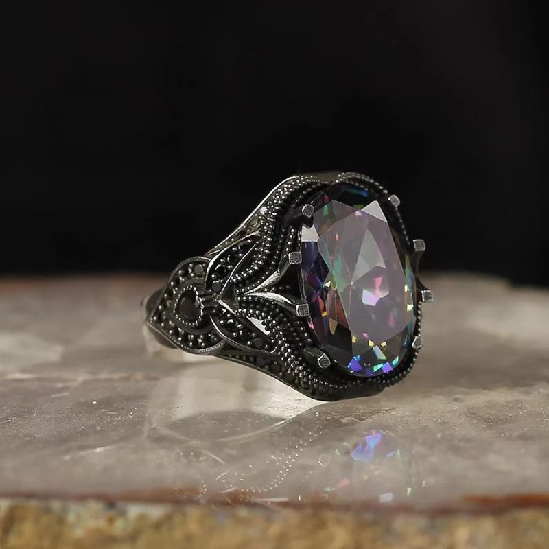 Nhẫn Thép Titan Đính Đá zircon Màu Đen / Bạc Thời Trang Cho Nam