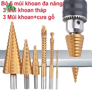 COD Bộ 6 Món Mũi Khoan Hình Nón Thép HSS Phủ Titan Cỡ 4-12/20/32mm Tiện Dụng