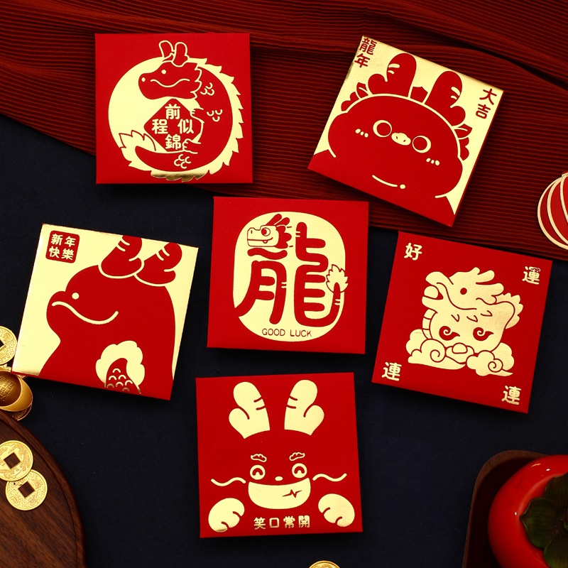 Set 6 Bao Lì Xì Năm Mới 2024 Hình Rồng Đỏ May Mắn Phong Cách Trung Hoa