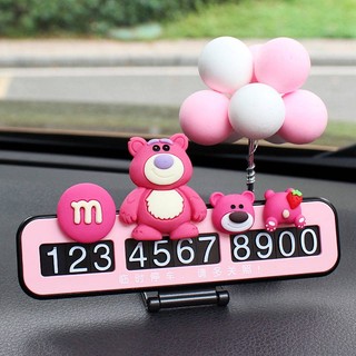 Strawberry Bear Car Parking Number Plate Temporary Stop Car Moving Phone Card Mobile Phone Parking Card Decoration All Products Trang trí xe hơi UMw7
