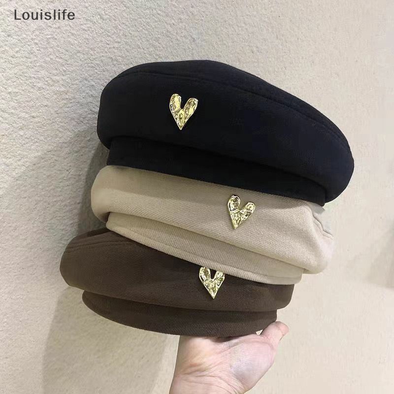 Louislife Mũ beret Vải cotton Họa Tiết Sọc Caro Phong Cách Quân Đội Thời Trang Thu Đông