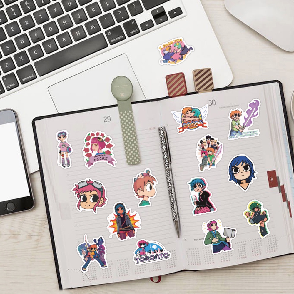 J· Hình Dán Chống Nước Scott Pilgrim Phim Hoạt Hình Mũ Bảo Hiểm Máy Tính Xách Tay Hành Lý Dán Thiết Lập, 50 tờ