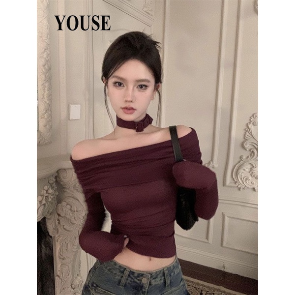 YOUSE áo trễ vai tay bồng áo trễ vai thông thường chic Tối giản Tinh tế WXF23B0XIL 48Z231129