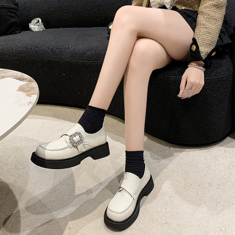 Giày Lười Da pu Mũi Tròn Phong Cách Anh Quốc Thời Trang Cho Nữ