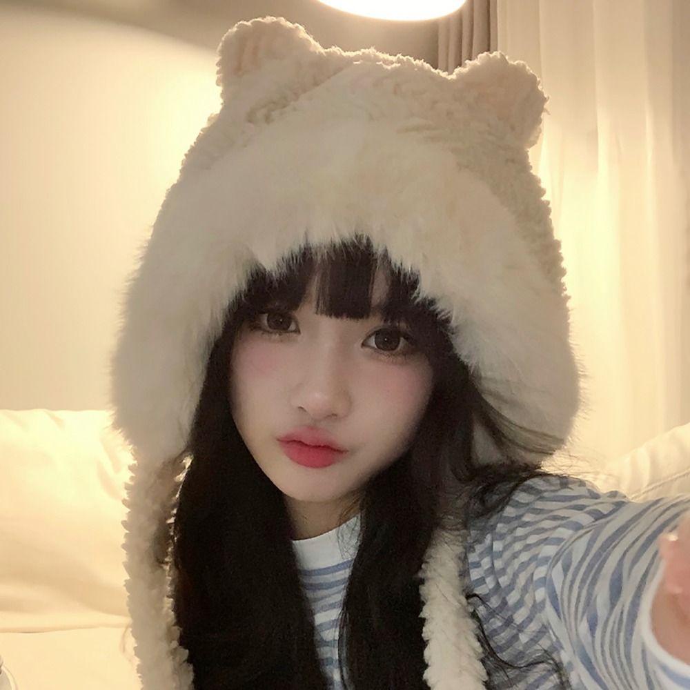 1 Mũ Len Tai Gấu Bông Giữ Ấm Mùa Đông Dành Cho Nữ