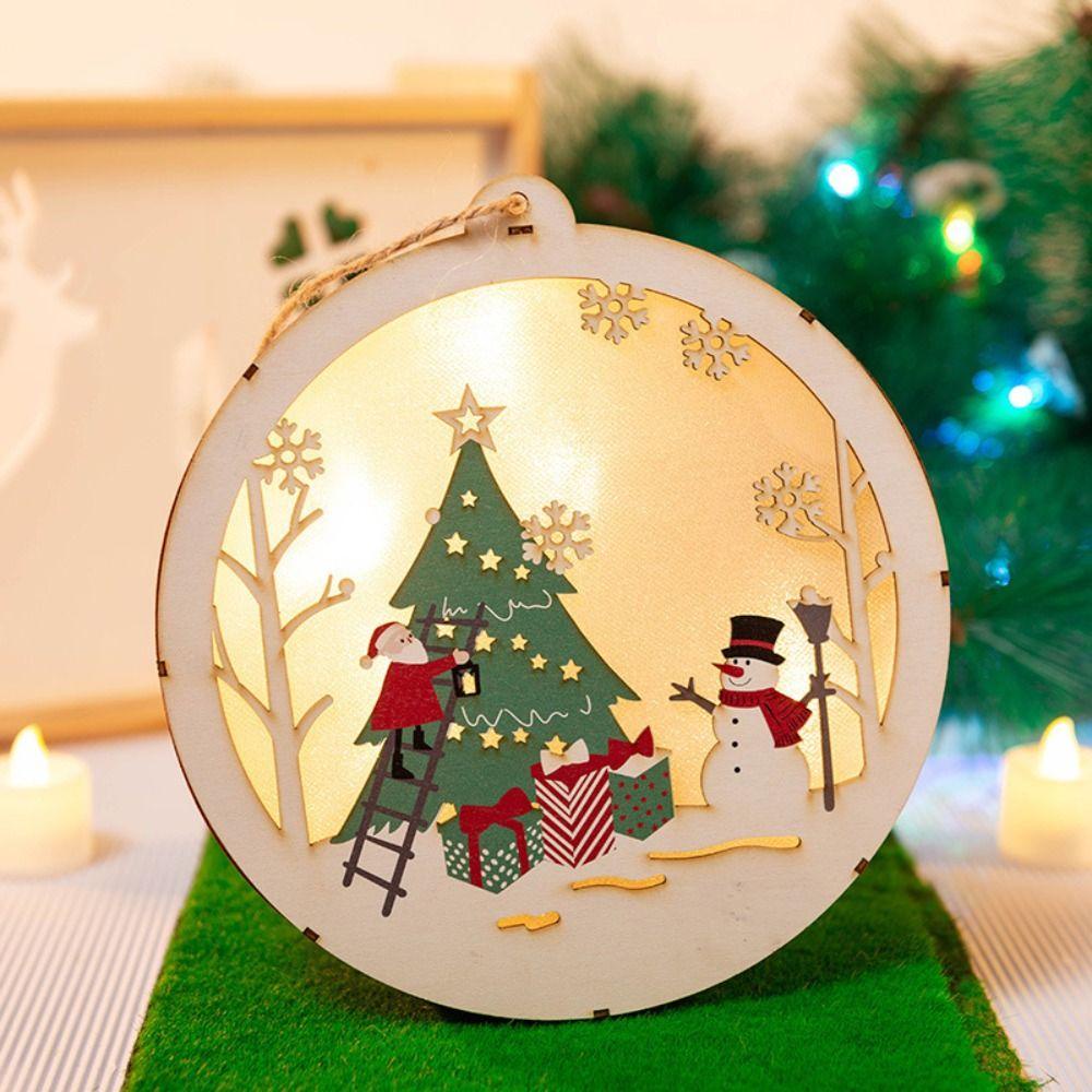 Btlimer Phụ Kiện Trang Trí Cây Thông Noel Bằng Gỗ Phát Sáng Trong Đêm Hình Ông Già Noel Nai Sừng Tấm