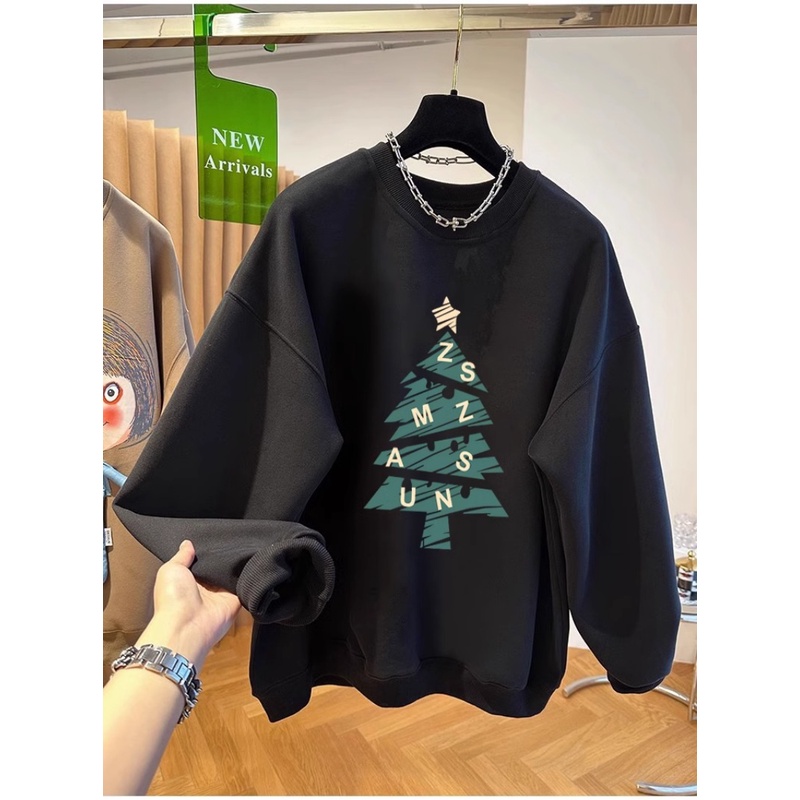 Mới Áo hoodie Cổ Tròn Dáng Rộng In Hình Cây Thông Giáng Sinh Phong Cách Hàn Quốc Thời Trang Cho Cặp Đôi