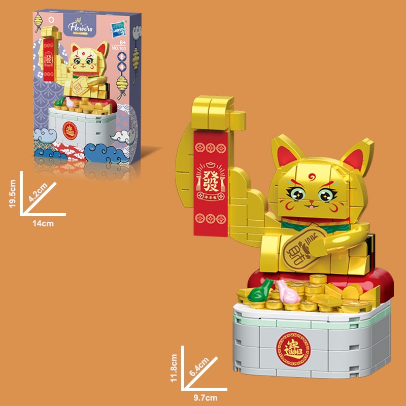 Bộ Đồ Chơi Lắp Ráp Đồ trang trí Chú Mèo May Mắn Cho Bé Mới