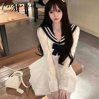 Đầm Trắng Cổ Hải Quân Thắt Nơ Phong Cách Pháp Ngọt Ngào Cho Nữ