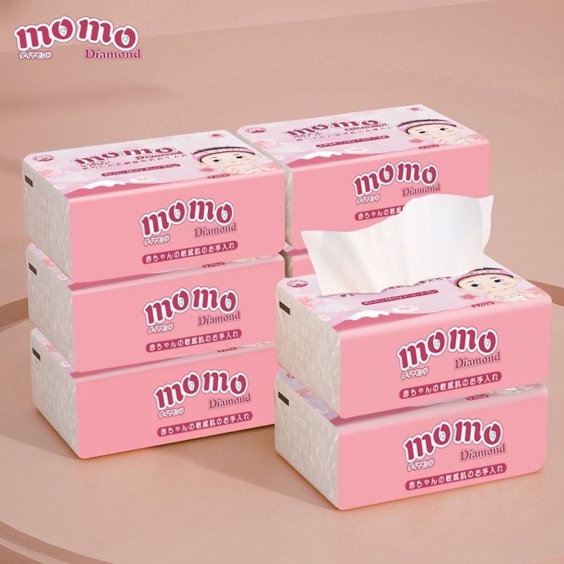 Khăn giấy ăn Momo Diamond cao cấp 4 lớp, 270 tờ dai mịn, không bụi, an toàn