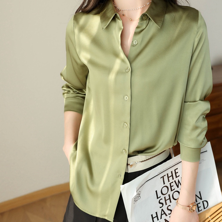 Mới Áo Sơ Mi Tay Dài Vải satin Dáng Rộng Phong Cách Pháp Thời Trang Sang Trọng Cho Nữ