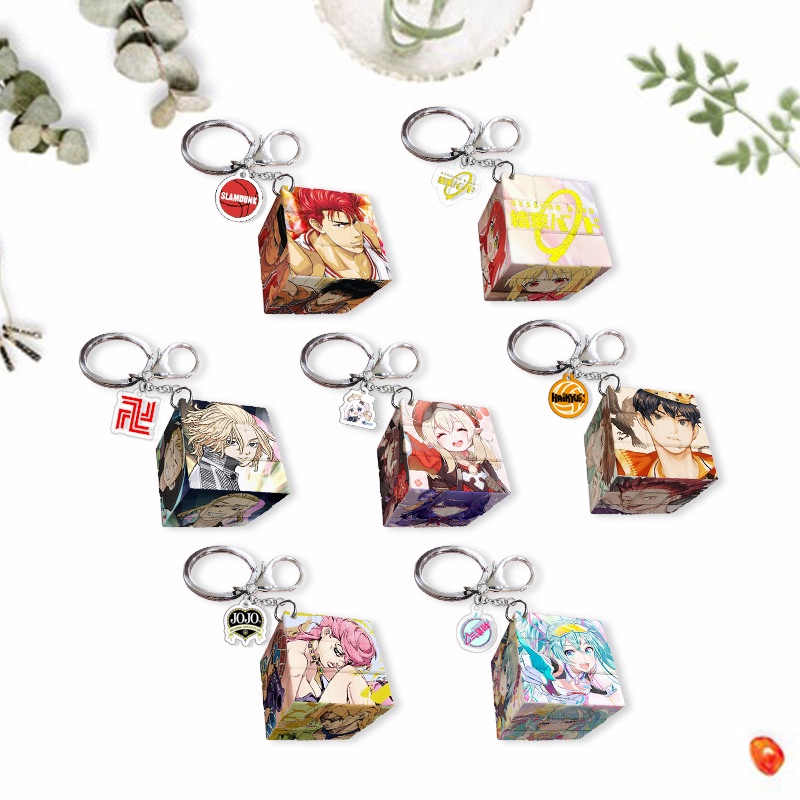 SLAM DUNK,Demon Slayer,JOJO,ONE PIECE,BLUE LOCK,Haikyuu!! Attack on Titan, NARUTO,SPY FAMILY,Jujutsu Kaisen,Tokyo Revengers,Hunter, Chainsaw Man Small Rubik's Cube Keychain Pendant