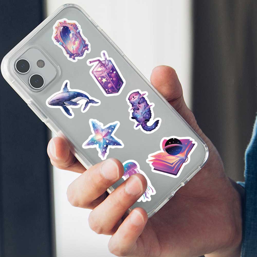 Bộ 50 Miếng Dán Hoạt Hình Màu Tím Trang Trí Mũ Bảo Hiểm / Bút Chì Chống Thấm Nước