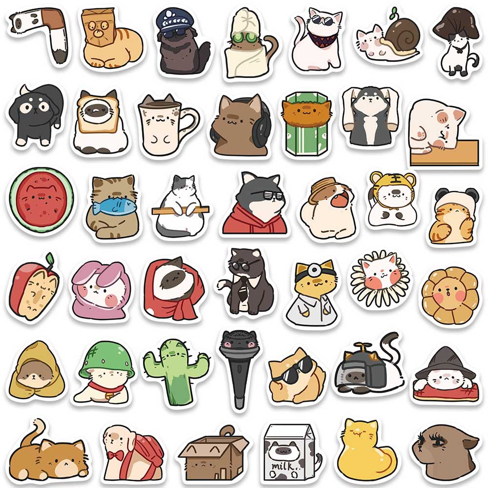 Bộ 80 Miếng Dán Trang Trí Mũ Bảo Hiểm / Bút Chì Chống Thấm Nước Họa Tiết Hoạt Hình Mèo Dễ Thương