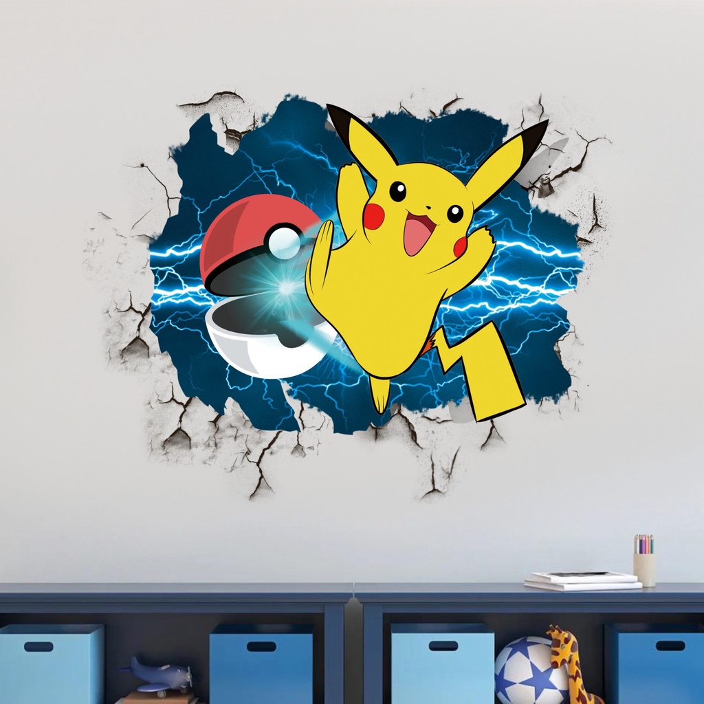 Miếng dán tường Pikachu tự dính hoạt hình hoạt hình dán giấy dán tường