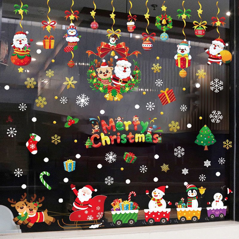 Delcal trang trí Noel, decal trang trí giáng sinh dán kính dán tường noel