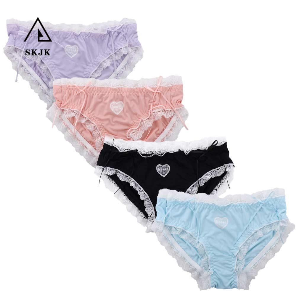 Quần Lót cotton Phối Ren Hình Trái Tim Phong Cách lolita Nhật Bản
