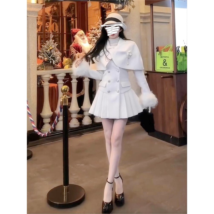 Áo Choàng Len Dày Dặn Màu Trắng Dáng Ngắn Thời Trang Mùa Đông Cho Mẹ Và Bé