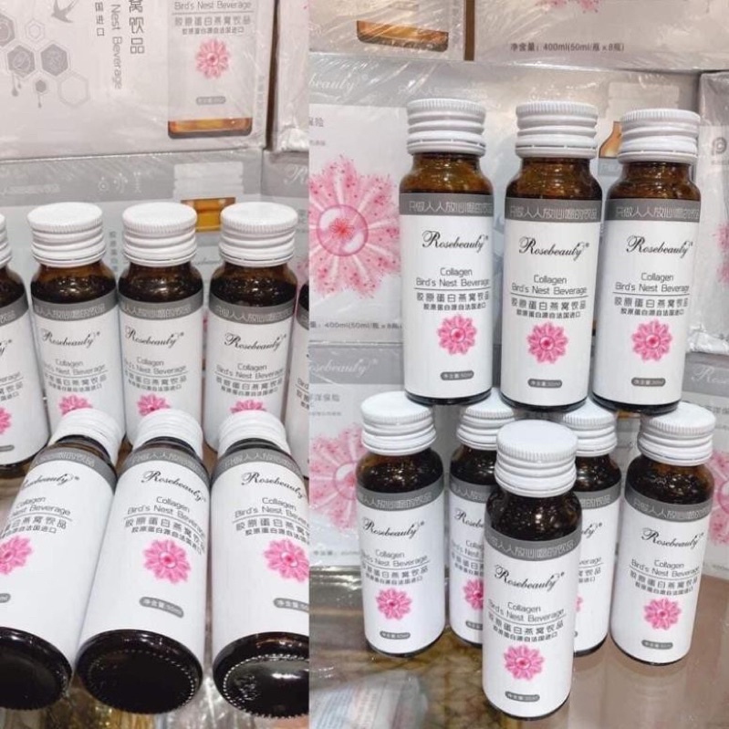 Nước Uống Bổ Sung Collagen Rose Beauty Collagen Yến, hoa anh thảo - 1 hộp (8 chai) - 0053