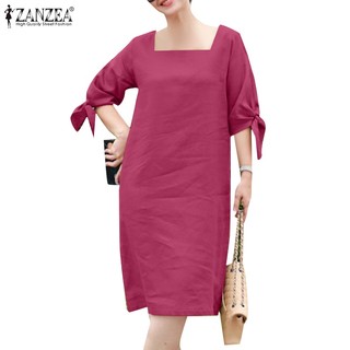 Đầm Cổ Vuông Màu Trơn Phong Cách Vintage Thời Trang Cho Nữ ZANZEA