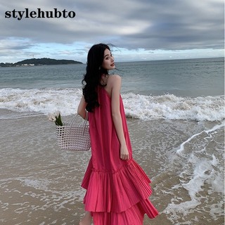 Đầm Hai Dây Màu Đỏ Hồng Stylhubto 9385 # 2023