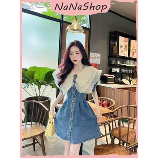 Đầm Váy Nữ Dáng Xòe Jean Tiểu Thư Dễ Thương Phối Cổ Bèo, Đầm Jean Nữ Cánh Tiên Xếp Tầng Kiểu Váy Ngắn