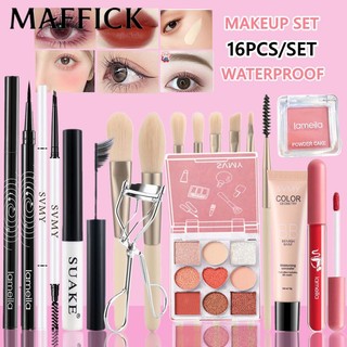 Bộ Trang Điểm 16 Chiếc Bộ Bảng Phấn Mắt Chín Màu Mỹ Phẩm Phấn Mắt Bút Kẻ Mắt Màu Đen Chống Thấm Nước Mascara Lip Glaze Blush Bb Cream Bộ Cọ Trang Điểm 8 Chiếc Son Môi Bút Chì Kẻ Lông Mày Lasti 