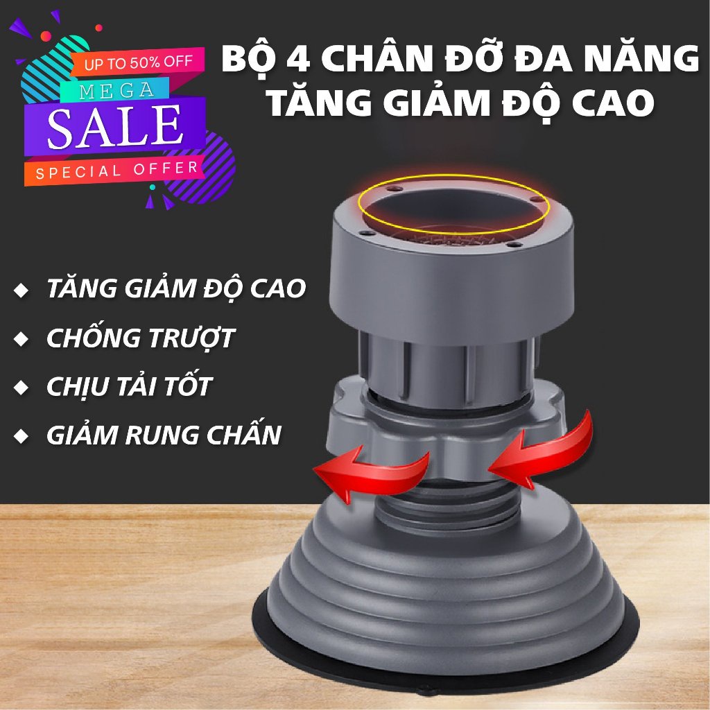 Bộ 4 chân,đế chống rung nâng đỡ máy giặt tủ lạnh đa năng điều chỉnh độ cao