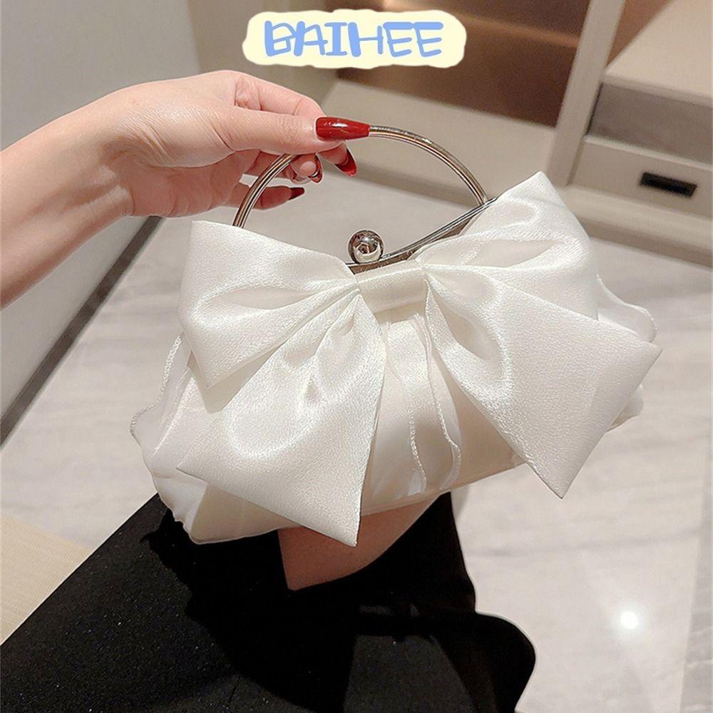 Baihee Cluth túi đi tiệc túi đeo chéo nhập khẩu cao cấp chất lượng loại 1 Vải Lụa Sáng Đính Nơ Phối Dây Xích Vàng Sáng Thanh Lịch Cho Nữ
