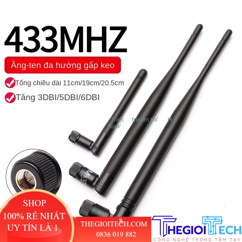 Mô-đun Không Dây 433mhz Truyền Số Độ Lợi Cao Ăng Ten 3dB 5dbB 6dB Gấp Keo Đa Hướng Anten Lora RF 433mhz SMA - 6dB