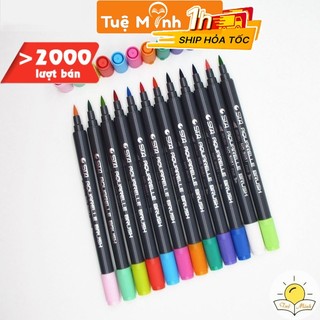 Bút brush 2 đầu gồm 1 đầu lông mềm + 1 đầu fine B01 nhiều màu Vpp Tuệ Minh