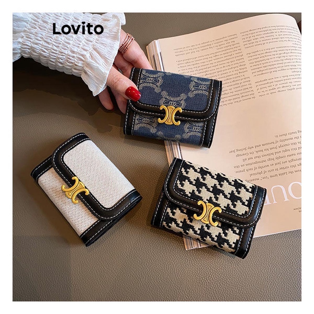 Lovito Hộp đựng và ví đựng tiền xu Houndstooth Colorblock thông thường cho nữ LFA11388