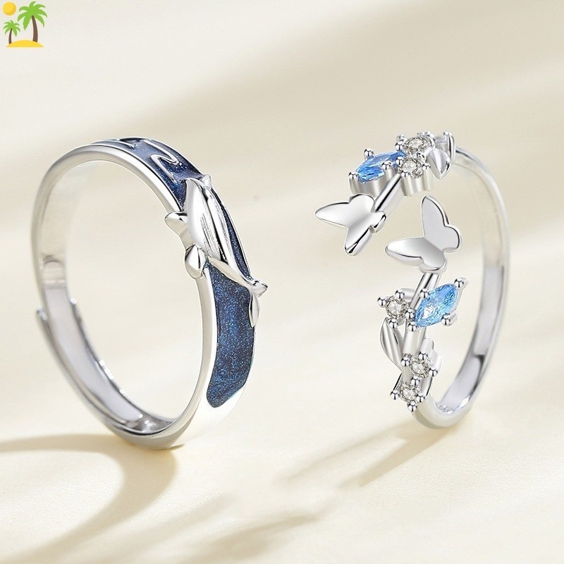 Mới Bán Chạy Màu Bạc Cá Tính Bướm Cá Voi Thời Trang Cặp Đôi Mở Nhẫn CR1