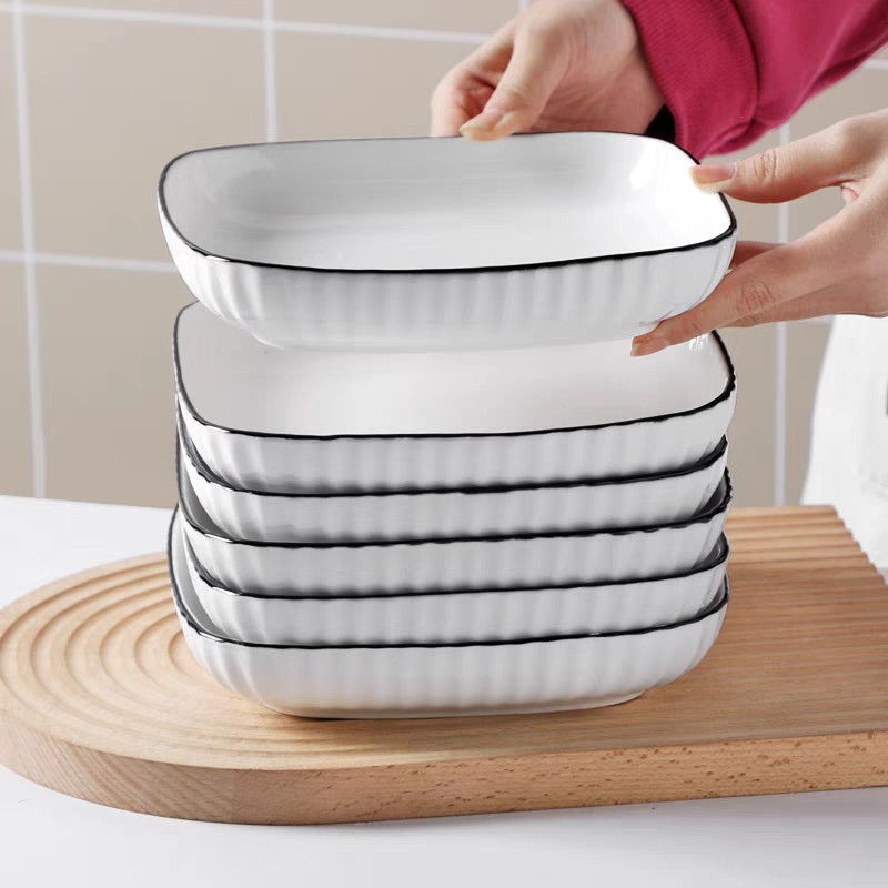 Plate Square Nordic Plate Creative Dish Plate Deep Plate Household Simple Vertical Ceramic Plate Tab